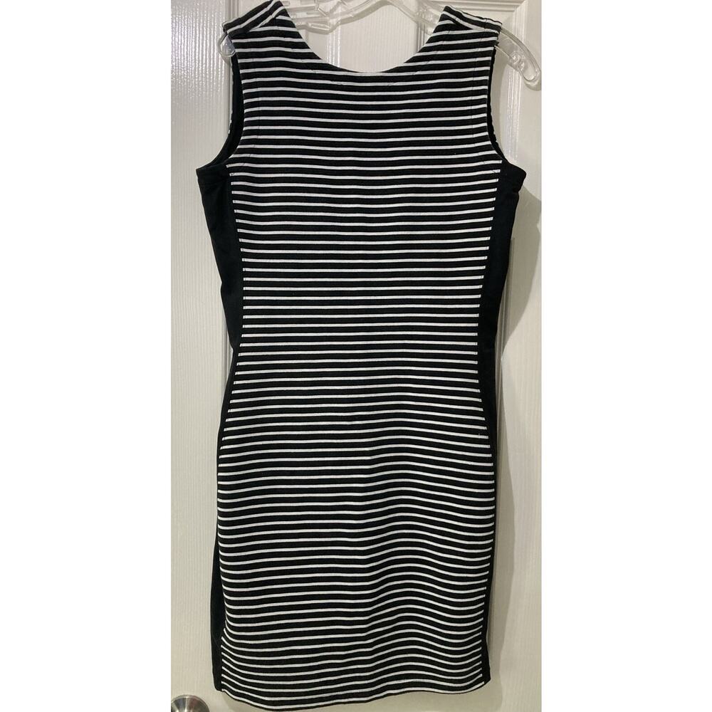 Athleta Dress Midi Size Medium Stripe Bodycon Mala Tank Dress Black White Party